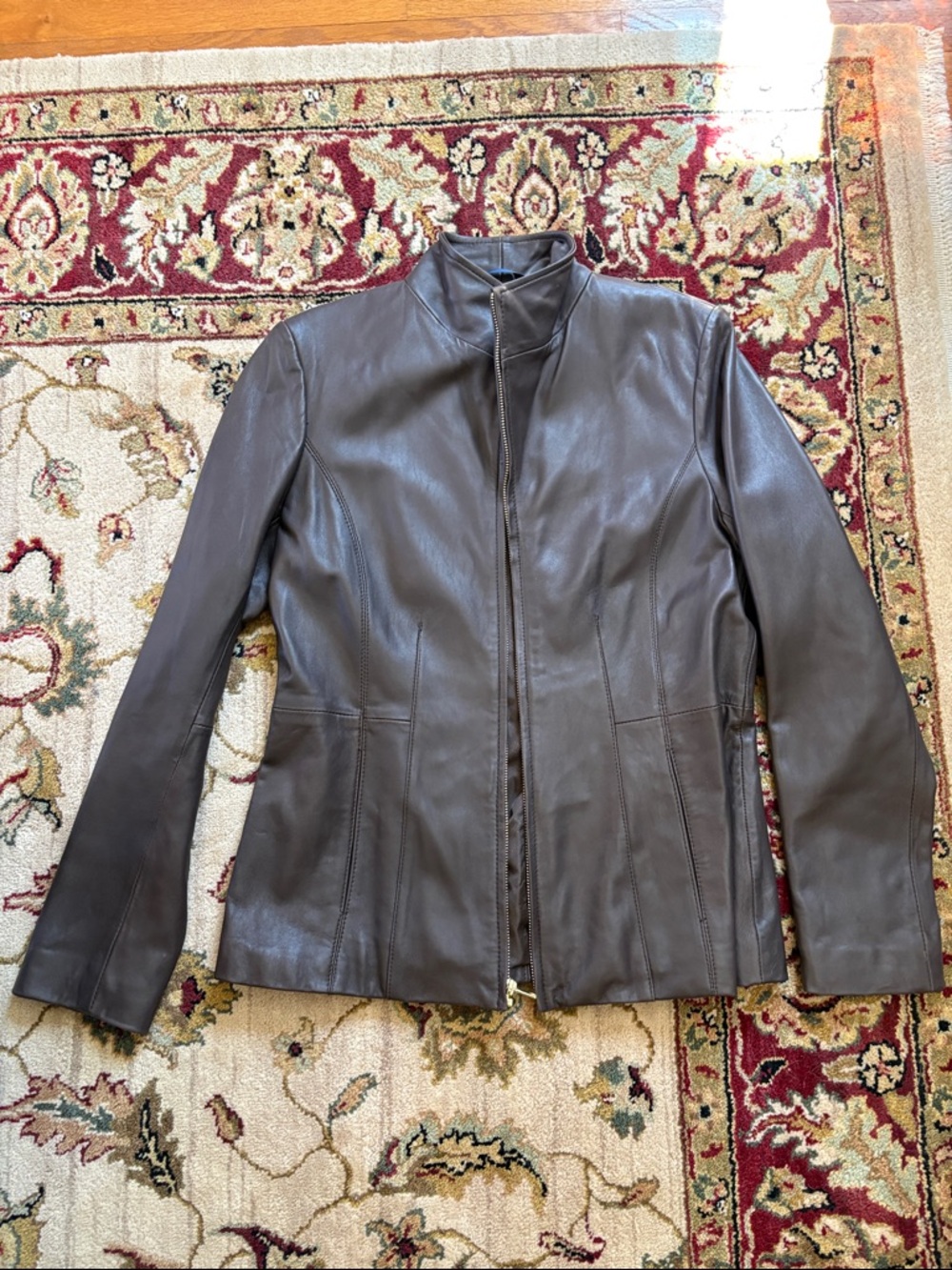 Cole Haan Dark Brown Leather Zip-Front Jacket